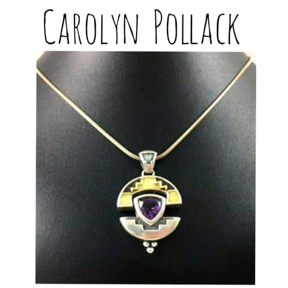 Carolyn Pollack Amethyst Gold Vermeil Pendant Sterling Silver Set VTG